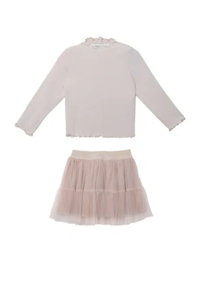 Isobella & Chloe Kids'  Isobella And Chloe Toddler Ballerina Two-piece Set, Pink Ribbed Top With Ruffles &  In Neutral