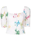 Isolda Abstract-print Puff-sleeve Shirt In White