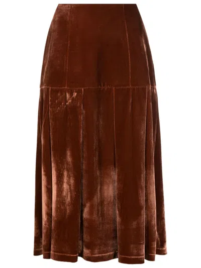 Isolda Cora Velvet Midi Skirt In Brown