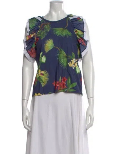 Pre-owned Isolda Floral Print Crew Neck Top In Blue