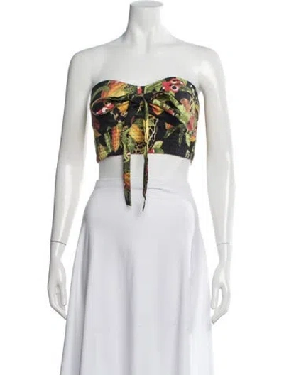 Pre-owned Isolda Floral Print Strapless Crop Top In Black