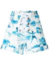 Isolda High Waist Printed Shorts In Blue