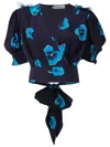 Isolda Lena Floral-print Wrap Top In Blue