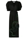Isolda Lina Embroidered-motif Puff-sleeve Dress In Black