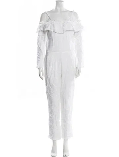 Pre-owned Isolda Linen Scoop Neck Jumpsuit In White