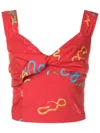 Isolda Retorcido Motif-print Crop Top In Red
