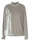 Isolda Ruffled-neck Velvet Blouse In Gray