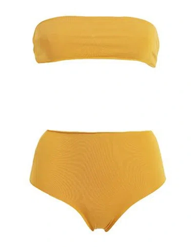 Isole & Vulcani Woman Bikini Ocher Size M Organic Cotton, Elastane In Yellow