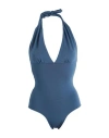 Isole & Vulcani Woman One-piece Swimsuit Slate Blue Size L Organic Cotton, Elastane In Blue