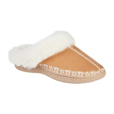 Isotoner Clara Emroidered Microsuede Hoodback Womens Memory Foam Clog Slippers In Brown