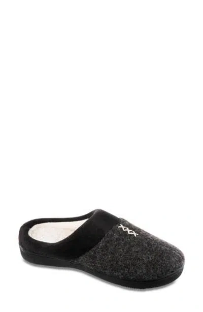Isotoner Heather Knit Faux Fur Lined Slipper In Black