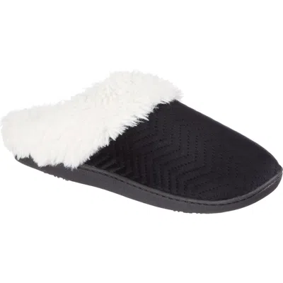 Isotoner Louise Chevron Quilted Faux Shearling Lined Slipper In Black