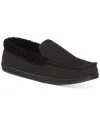 Isotoner Men's Brushed Knit Or Plaid Lewis Moccasin Slipper With Fleece Lining And Memory Foam In Black