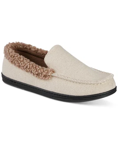 Isotoner Men's Brushed Knit Or Plaid Lewis Moccasin Slipper With Fleece Lining And Memory Foam In Brown
