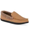 Isotoner Men's Brushed Knit Or Plaid Lewis Moccasin Slipper With Fleece Lining And Memory Foam In Buckskin