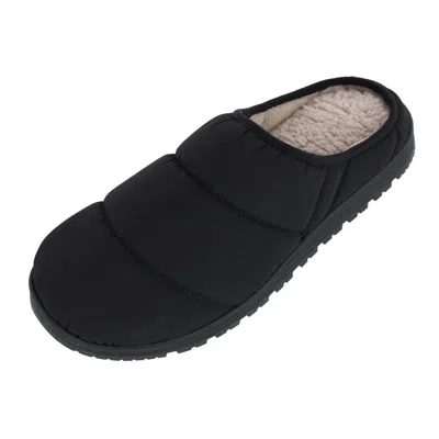 Isotoner Men's Crinkled Tech Puffer Hoodback Slipper In Black