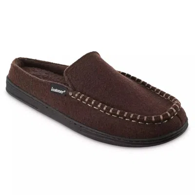 Isotoner Men's Faux Woolen Grady Moccasin Hoodback Slipper In Dark Chocolate In Brown