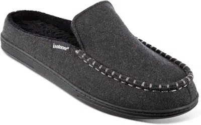 Isotoner Men's Faux Woolen Grady Moccasin Hoodback Slippers In Dark Charcoal Heather In Multi