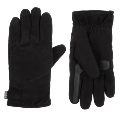 Isotoner Men's Fleece Gloves With Pieced Back In Black In Purple