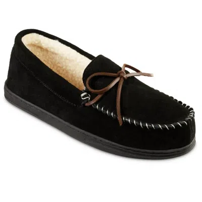 Isotoner Men's Genuine Suede Moccasin Slippers In Black