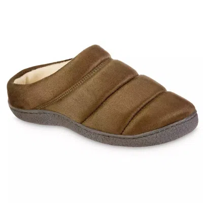 Isotoner Men's Microsuede Puffer Clog Slipper In Olive In Brown