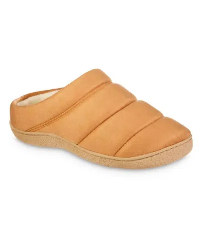 Isotoner Men's Microsuede Puffer Comfort Hoodback Slippers In Buckskin In Multi