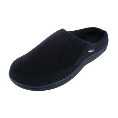 Isotoner Men's Microterry And Waffle Travis Hoodback Slipper In Black