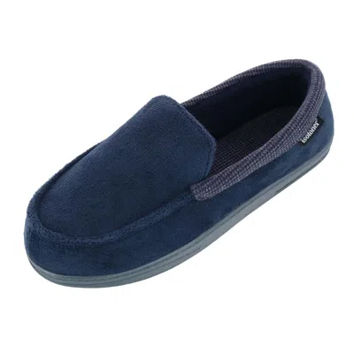 Isotoner Men's Microterry And Waffle Travis Moccasin Slipper In Blue