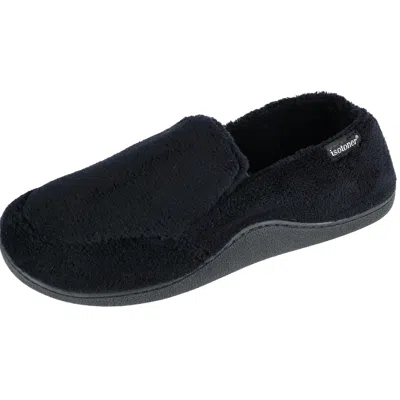 Isotoner Men's Microterry Memory Foam Indoor/outdoor Slip-on Slippers In Black