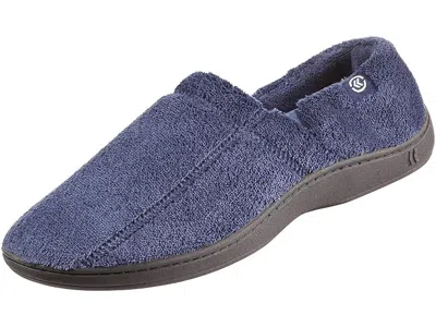 Isotoner Men's Microterry Slip On Slipper Men's Slippers Navy: 9.5 Medium, Textile In Black