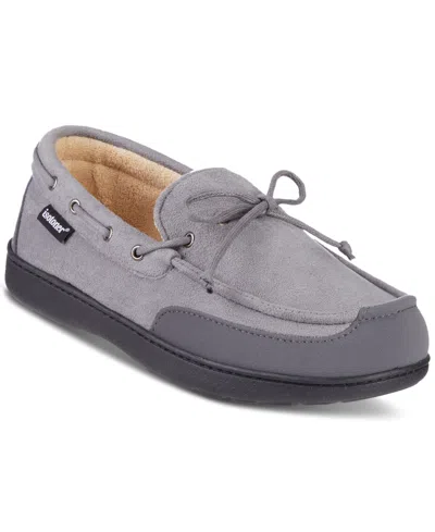 Isotoner Men's Water Repellent Microsuede Carter Boater Moccasin Slipper With Memory Foam In Ash