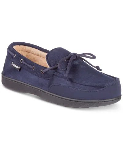 Isotoner Men's Water Repellent Microsuede Carter Boater Moccasin Slipper With Memory Foam In Navy,blue