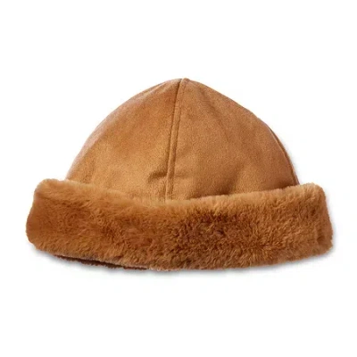Isotoner Microsuede W/fur Mens Beanie In Brown