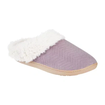 Isotoner Quilted Chevron Velour Hoodback Womens Memory Foam Clog Slippers In Purple