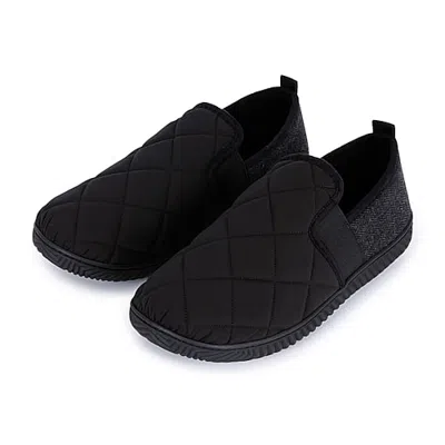 Isotoner Quilted Woven Aline Mens Slip-on Slippers In Black
