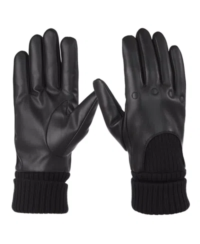 Isotoner Signature Men's Artificial Leather Driver Touchscreen Gloves In Black