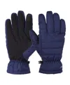 Isotoner Signature Men's Quilted Pongee Gathered Wrist Water Repellent And Touchscreen Gloves In Navy