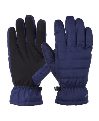 Isotoner Signature Men's Quilted Pongee Gathered Wrist Water Repellent And Touchscreen Gloves In Navy