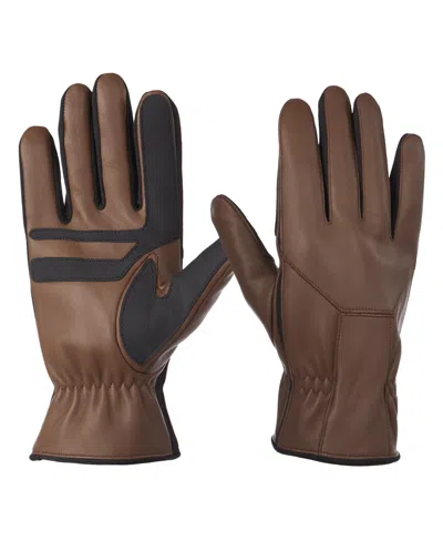 Isotoner Signature Men's Water Repellent Genuine Leather Touchscreen Stretch Gloves In Cognac