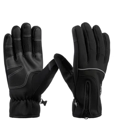 Isotoner Signature Men's Water Repellent Neoprene Sport Gloves With Zipper In Black
