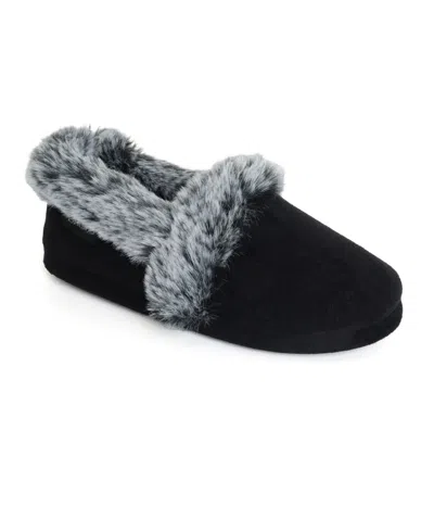 Isotoner Signature Women's Blake Microsuede Faux-fur Indoor-outdoor Clog Slippers In Black