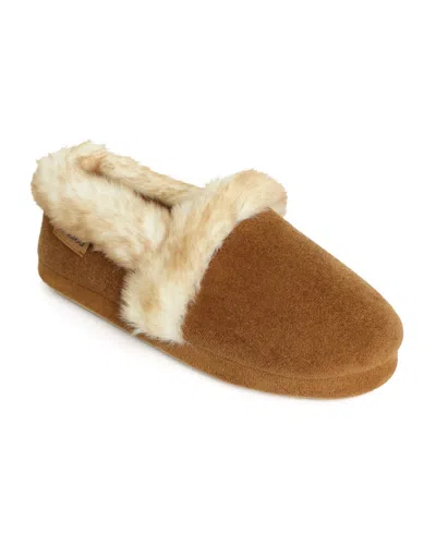 Isotoner Signature Women's Blake Microsuede Faux-fur Indoor-outdoor Clog Slippers In Brown