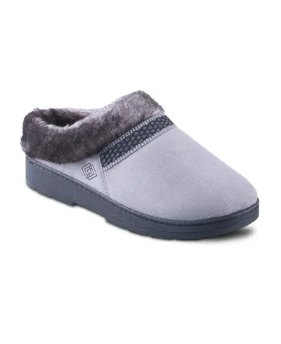 Isotoner Signature Women's Clara Faux-fur Trim Cushioned Footbed Clog Mules In Blue