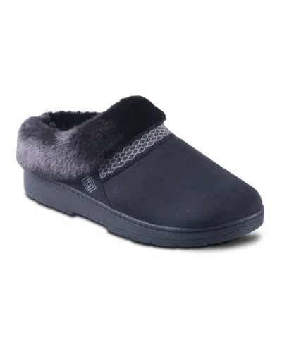 Isotoner Signature Women's Clara Faux-fur Trim Cushioned Footbed Clog Mules In Blue