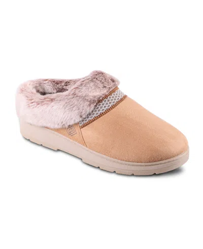 Isotoner Signature Women's Clara Faux-fur Trim Cushioned Footbed Clog Mules In Neutral