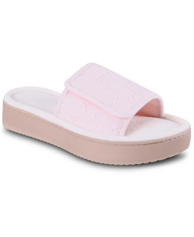 Isotoner Signature Women's Crochet Lace Adjustable Open-toe Slide Platform Sandals In Pink
