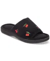 Isotoner Signature Women's Embroidered Fruit Slide Slippers In Black
