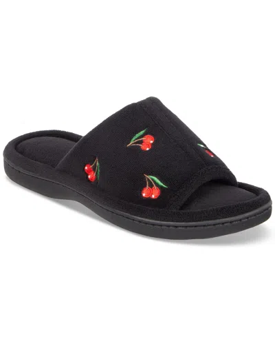 Isotoner Signature Women's Embroidered Fruit Slide Slippers In Black
