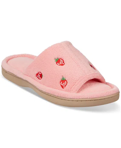 Isotoner Signature Women's Embroidered Fruit Slide Slippers In Pink