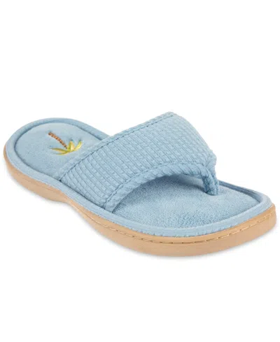 Isotoner Signature Women's Embroidered Seersucker Flip Flop Slippers In Blue